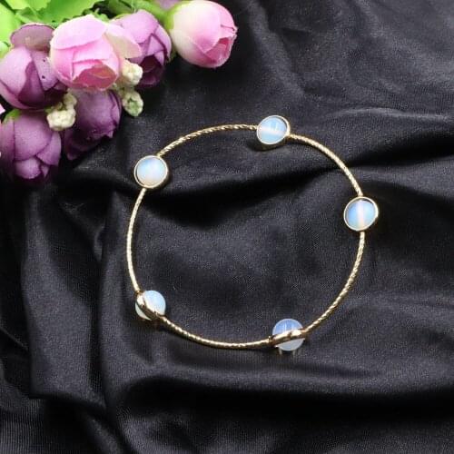 Bohemian Bracelet Set for Women Round Opal Crystal Stone Beads Chains Bangle Strand Bracelets Boho Wrist Gift Jewelry 7.5" B314