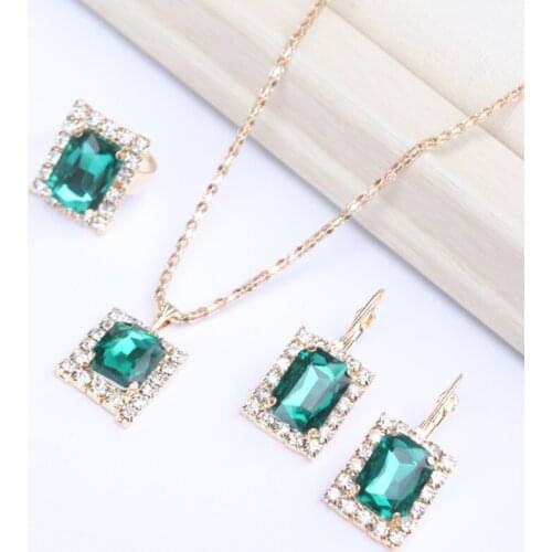 Colored Crystals Necklace Earrings Rings 2021 Charm Jewelry Sets For Women Luxury Wedding Gifts Accessories Wholesale