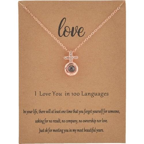 With Card Cross Circle 100 Language I love You Necklace For Women Wedding Letter Necklace Jewelry Drop Shipping