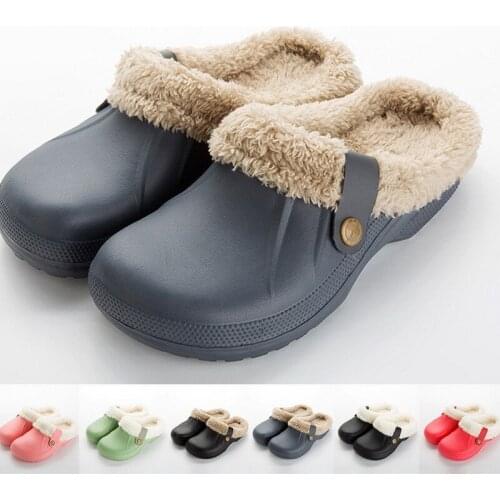 Winter Men And Woman Slippers Plush Waterproof EVA Warm Fur Slippers Clogs Lovers Home Slipper Indoor Floor Shoes for Female