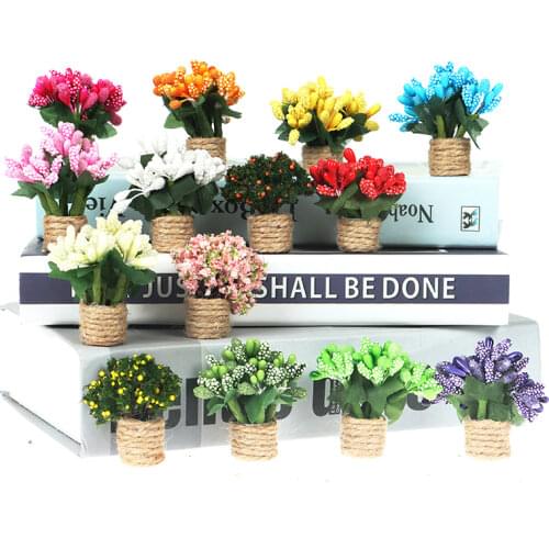 1Pc 1:12 Dollhouse Miniature Tree Potted Green Plant Flowers Simulation Potted Plant For Doll House Decor