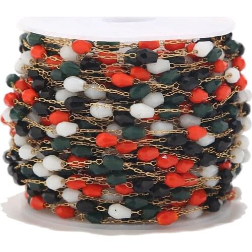 1 Meter Stainless Steel Colorful Rainbow Glass Rondelle Beaded Chains Stainless Steel Rosary Gold Plated Link Necklace Findings