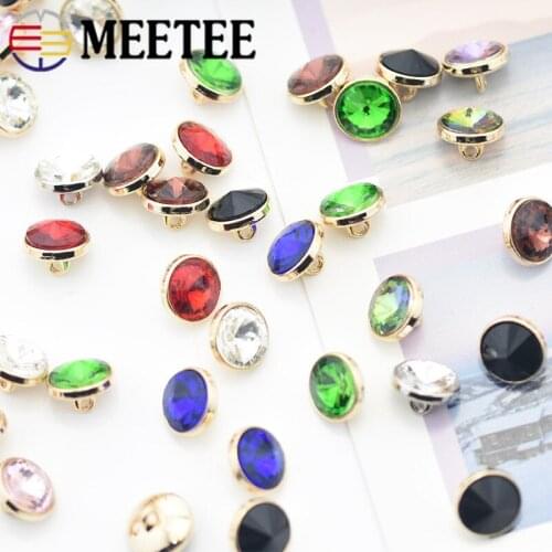Meetee 20/50pcs 10mm Metal Shank Buttons Rhinestones Shirt Button DIY Costume Decoration Buckle Sewing Scrapbooking Material