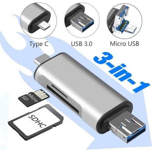 3 In 1 USB 3.0 Smart Card Reader High Speed TF Micro SD Card Reader OTG Type C Memory Card Reader Micro USB SD Adapter for PC