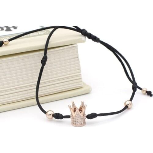 8mm jtu7 gold silver Crown micro pave cz zircon cubic zirconia Bracelet Reiki Chakra Macrame Charm Braided Copper Rope Bangles