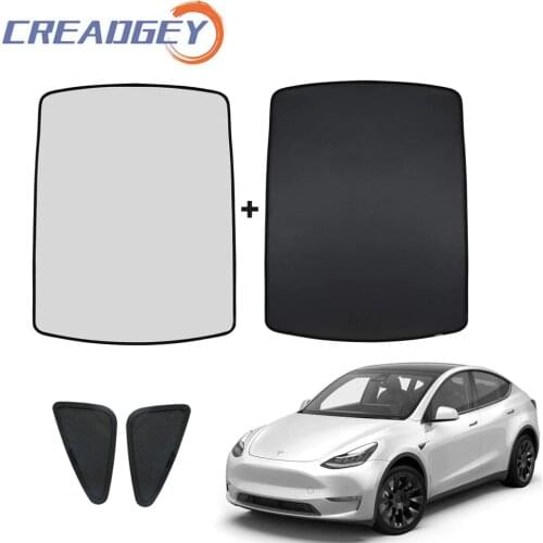 Creadgey Car Sunshade for Tesla Model Y 2021 Front Rear Glass Roof UV Heat Insulation Windshield Skylight Blind Shading Net