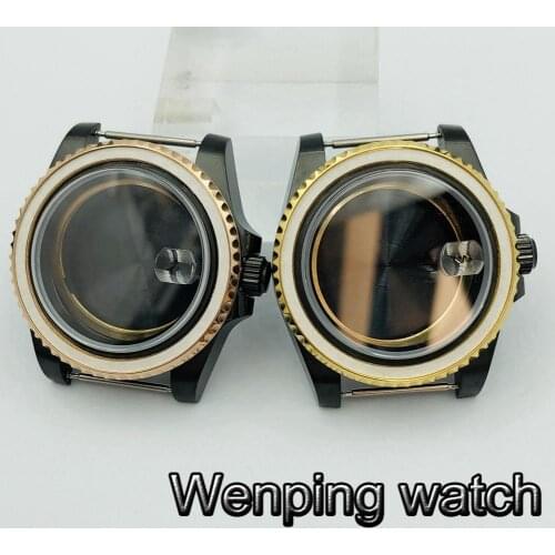 Bliger 40mm black PVD stainless steel watch case sapphire glass fit ETA 2836 miyota 8215/8205/821A Mingzhu DG2813/ 3804 movement