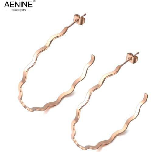 AENINE Stainless Steel Jewelry Large Bending Circle Earrings For Women Punk Hyperbole Rose Gold Earrings Gift Party AE18086