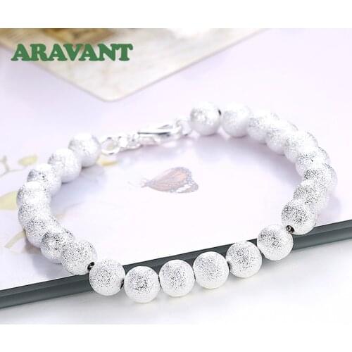 925 Silver 8mm Scrub Beads Balls Bracelet Fashion Women Wedding Silver Bracelets Jewelry