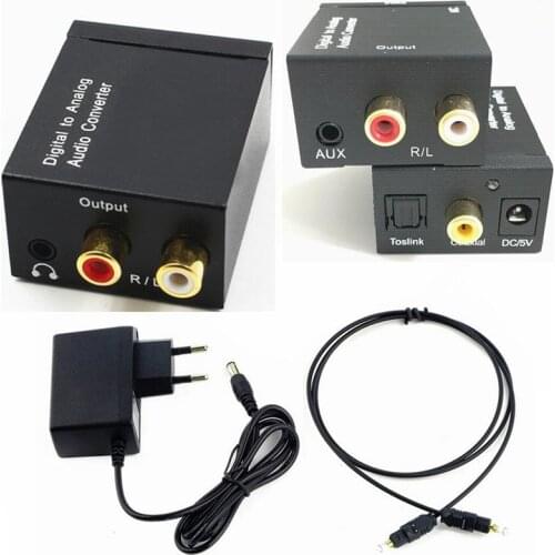 Digital Optical Coax Coaxial Toslink to Analog RCA L/R Audio Converter 3.5MM Jack 2*RCA with Fiber/USB Cbale and Power Adapter