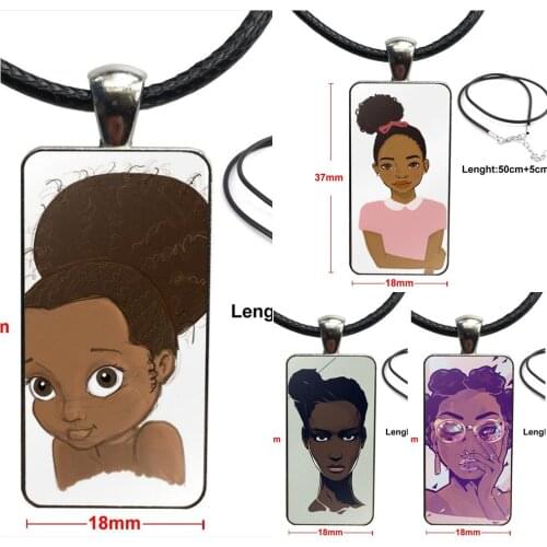For Women Gifts Boy Melanin Poppin Black Girl Fashion Glass Cabochon Pendant Necklace With Women Steel Plated Statement Jewelry