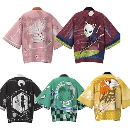 Anime Demon Slayer Kimetsu No Yaiba Haori Kimono Cosplay Costume Agatsuma Zenitsu Halloween Carnival Party Casual Clothes