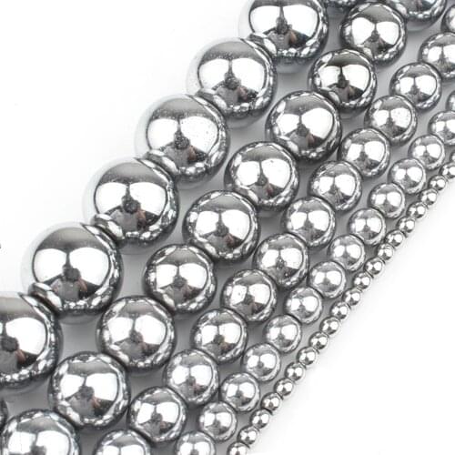 AAA Natural Stone Silver Plated Hematite Beads Round Loose Bead For Jewelry Making DIY Bracelet Accessories 4/6/8/10mm 15"Strand
