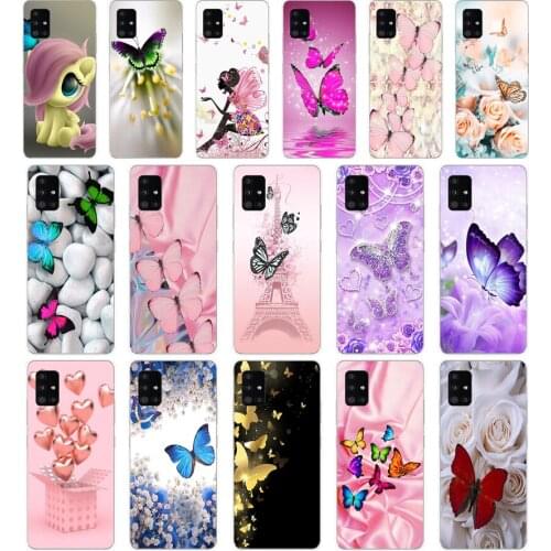 381FG Red butterfly on white roses Soft Silicone Tpu Cover Case for Samsung Galaxy A20 A20E A20S A40 A31 A41 A51 A71 case