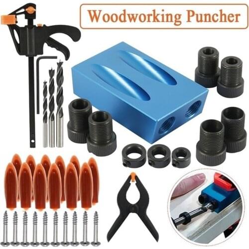 Woodworking Oblique Pocket Hole Locator Drill Bits Pocket Hole Jig Kit Angle Drill Guide Set Hole Puncher Diy Carpentry Tools