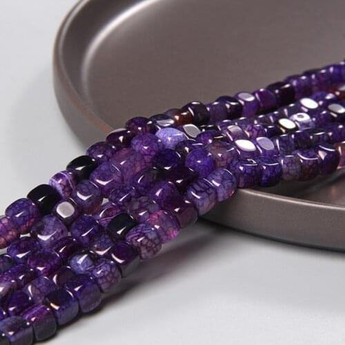 Natural Purple Cracked Dragon Veins Agates Square Shape Stone Loose Spacer Beads For Jewelry Making DIY Bracelet Necklace 6-8mm