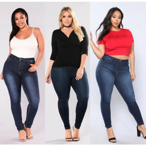 2020 Newest Hot Overweight Womens Plus Size Stretch Denim Skinny Jeans Pencil Pants Plump Female High Waist Trousers Jeans