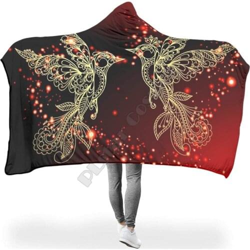 Flame Bird Hooded Blanket 3D printed Wearable Blanket Adults Kids Various Types Hooded Blanket Wearable 14