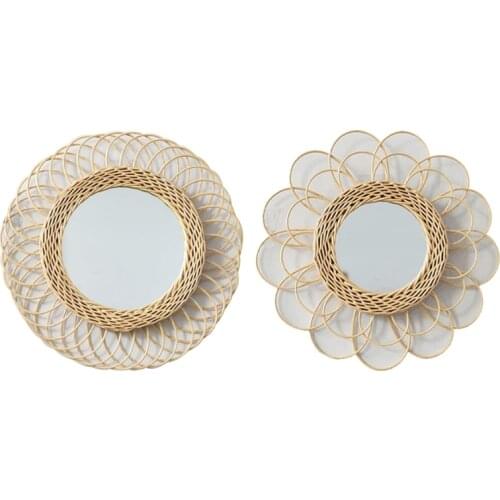 Hollow Flower Border Rattan Woven Wall Mirror Innovative Art Decoration Home Decor Mirror Sun Shape Decorative Makeup Dressing W