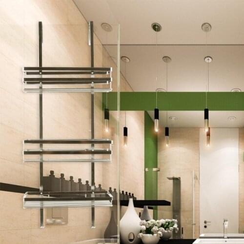 Stainless Steel Bathroom Storage Shelf Punch-Free Three-layer Kitchen Bathroom Toilet Wall Hanging Storage Rack Furniture HWC