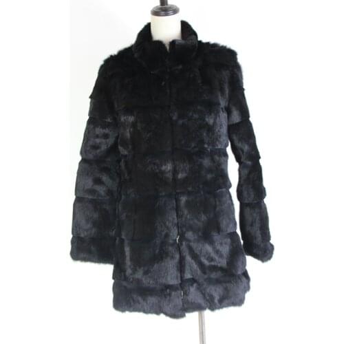 Pop New Women Rabbit Fur Jacket Real Rabbit Fur Coat Fashion Genuine Outwear Mandarin Collar Real Fur Garments Plus Siz