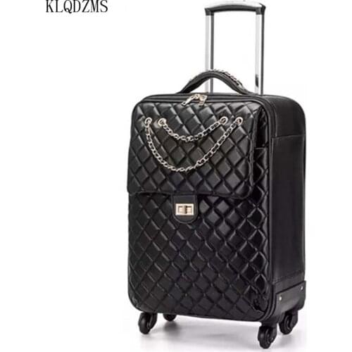 KLQDZMS 20’’24 Inch Portable Travel Rolling Suitcase On Wheels Fashion Womans PU Spinner Rolling Luggage Wheeled Suitcase