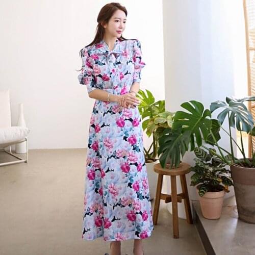 Plus Size Elegant Party Dress Women Summer Half Sleeve Print Straight Long Dress Casual Vintage Beach Sunscreen Dress Vestidoes