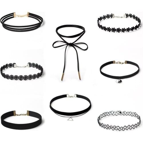 Christmas Gift 10 Pieces / Set Sexy Charm Black Elastic Lace Velvet Gothic Necklace Neckchain Fashion Female Jewelry Girl Gift