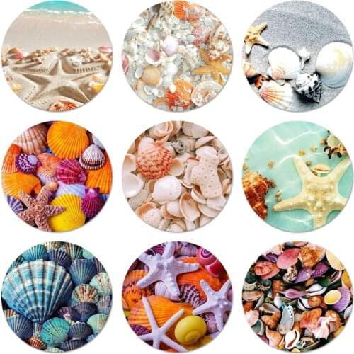 Sea shell Sereias summer vintage sea beach Badge Brooch Pin Accessories For Clothes Backpack Decoration gift 58mm