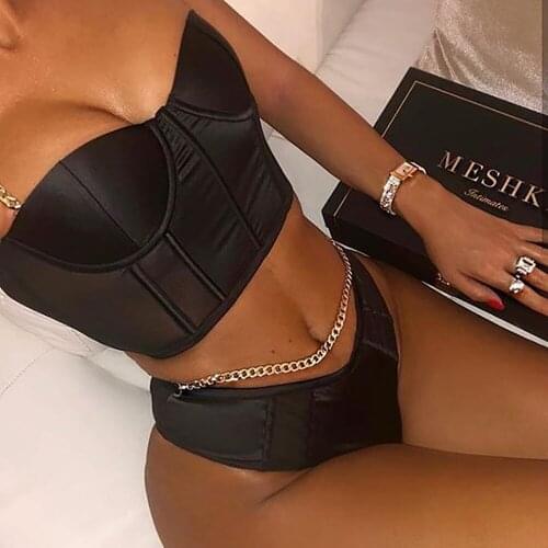 Sexy Semi-perspective Bra Metal Chain Sling lingerie set Suit Fashion transparent Bodysuits erotic lingerie bra and panty sets