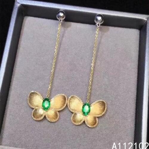 KJJEAXCMY fine jewelry 925 sterling silver inlaid natural emerald earrings fashion girl new eardrop support test