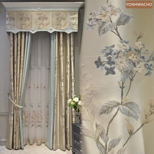Custom curtains Luxury European high-precision chenille jacquard champagne cloth blackout curtain valance tulle drape C856