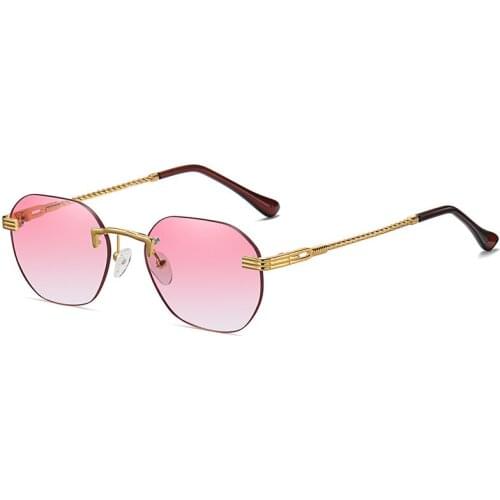 Retro Steampunk Square Sunglasses for Women Men Fashion Vintage Gold Metal Rimless Glasses Tinted Lens UV400 Protection