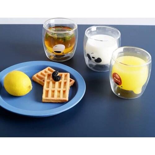 Lovely Panda Double Wall Glass Cup 260ml Bear Beer Glasses Creative Morning Milk Glass Juice Glass Heat Resistant Mug Shot Glass