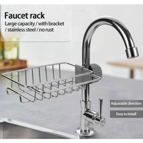 Stainless Steel Faucet Rack Kitchen Storage Shelf Sponge Dish Cloth Finishing Rack Drain Rack Pool Rag Storage Drain Dry Rack