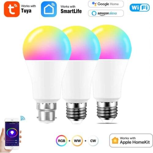 Tuya WiFi Smart Light Bulb E27/E26/B22 RGB+CW 9W Energy Saving Dimming LED Bulb Work With Smart Life Alexa Google Home Homekit