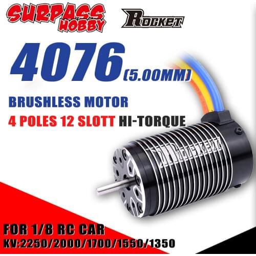 SURPASS HOBBY Rocket 4076 Sensorless Motor Waterproof Brushless Motor 4 Poles 5mm 12 Slot 1900KV 2050KV for 1/8 RC Car Truck