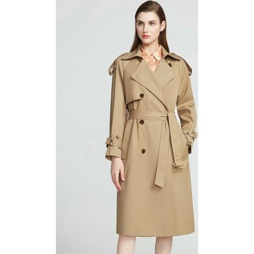 Windbreaker womens 2021 new autumn Korean version medium long temperament double breasted slim knee fashion high-end coat