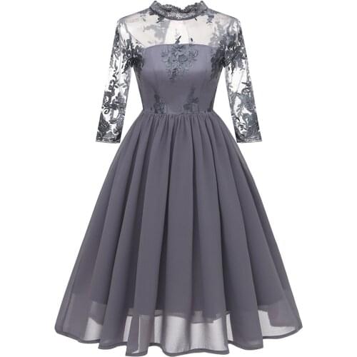 Europe 2019 new spring and summer fashion luxury hollow embroidery seven Sleeve Chiffon womens dress