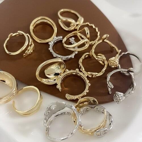 ALLNEWME Multi Designs Gold Colour Geometric Irregular Metallic Open Charm Rings for Women Girls Korean Fashion Accessories