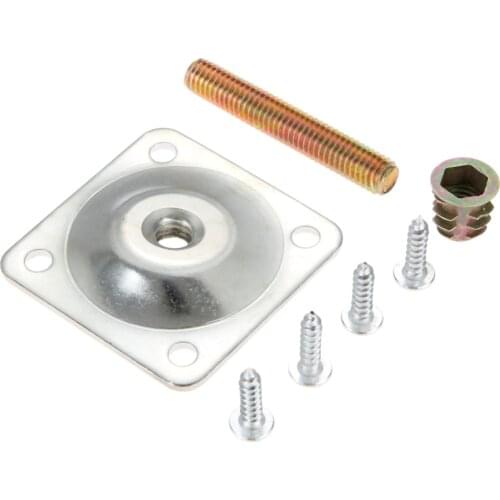 1 Set Iron Furniture Leg Mounting Plates with M8 Female Adapters & Hanger Bolts Screws Table Chair Sofa Feet Attachment Hardware