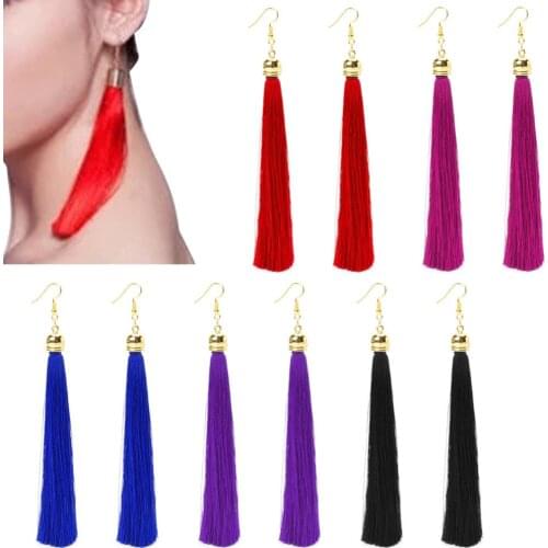 1 Pair Vintage Long Tassel Dangle Earrings Thread Fringe Drop Earring For Women