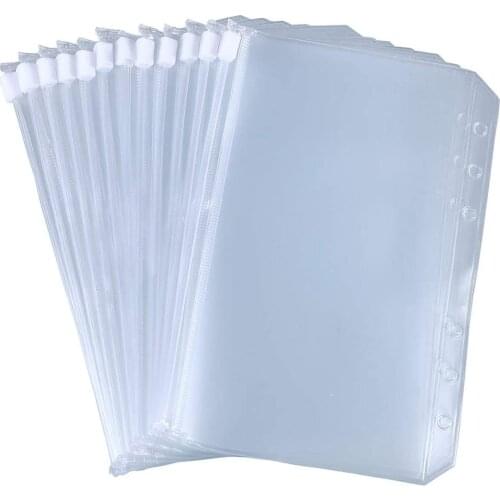10Pcs Binder Pockets A6/A5 Size 6 Holes Binder Zipper Folders for 6-Ring Binder Loose Leaf Bags, Waterproof PVC Pouch Organizers