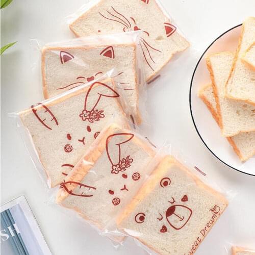 100pcs Cartoon Animal Toast Packaging Bag Transparent Bread Pocket Baking Food Snack Package Pouch Self-adhesive