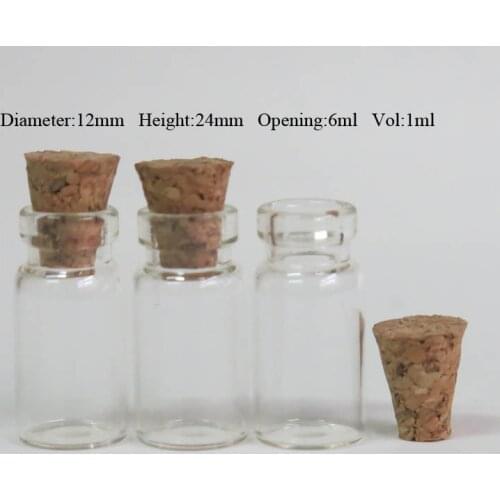 100 x 1ml Mini Clear Glass Bottle with Wood Cork 1cc Small Cork Stopper Transparent Glass Sample Vials Wishing Bottle Containers