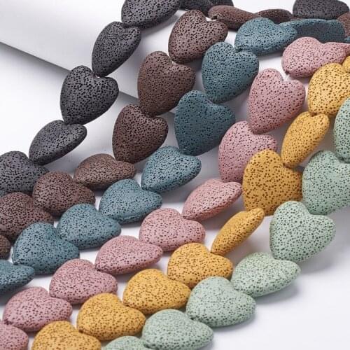 150pcs Natural Lava Beads Strands Dyed Heart Mixed Color 26~30mm For DIY Jewelry Accessories Finding Making Necklaces Bracelets