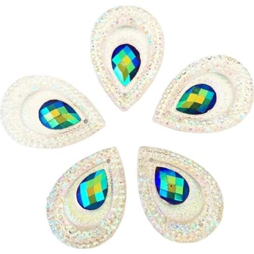 20PCS AB Resin 18*25mm Teardrop Peacock Eye Flatback Rhinestone Ornaments DIY Wedding Appliques 2 Hole Buttons SF029*2