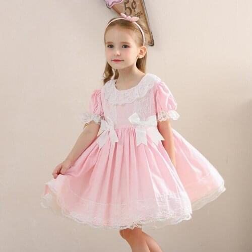 2020summer Girl Princess Sweet Lovely Pink Bubble Sleeve Court Dress Childrens Dress Spanish Dress Girls Party Fashion Dress
