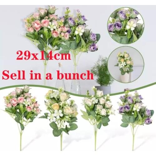 29x14cm 1 Bunch Multicolor Fake Daisy Bouquet for Wedding Home Decoration Tea Roses Vases Artificial Flower Decor Wedding Roses