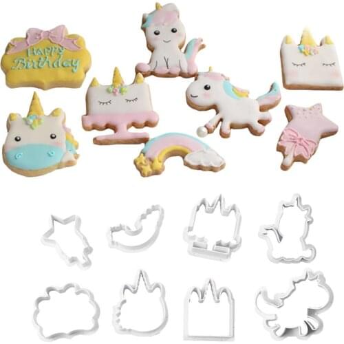 8PCS / Set Cookie Mold Multiple Styles Innovative Unicorn DIY Cake Chocolate Cake Embossed Template Mold Biscuit Baking Tools